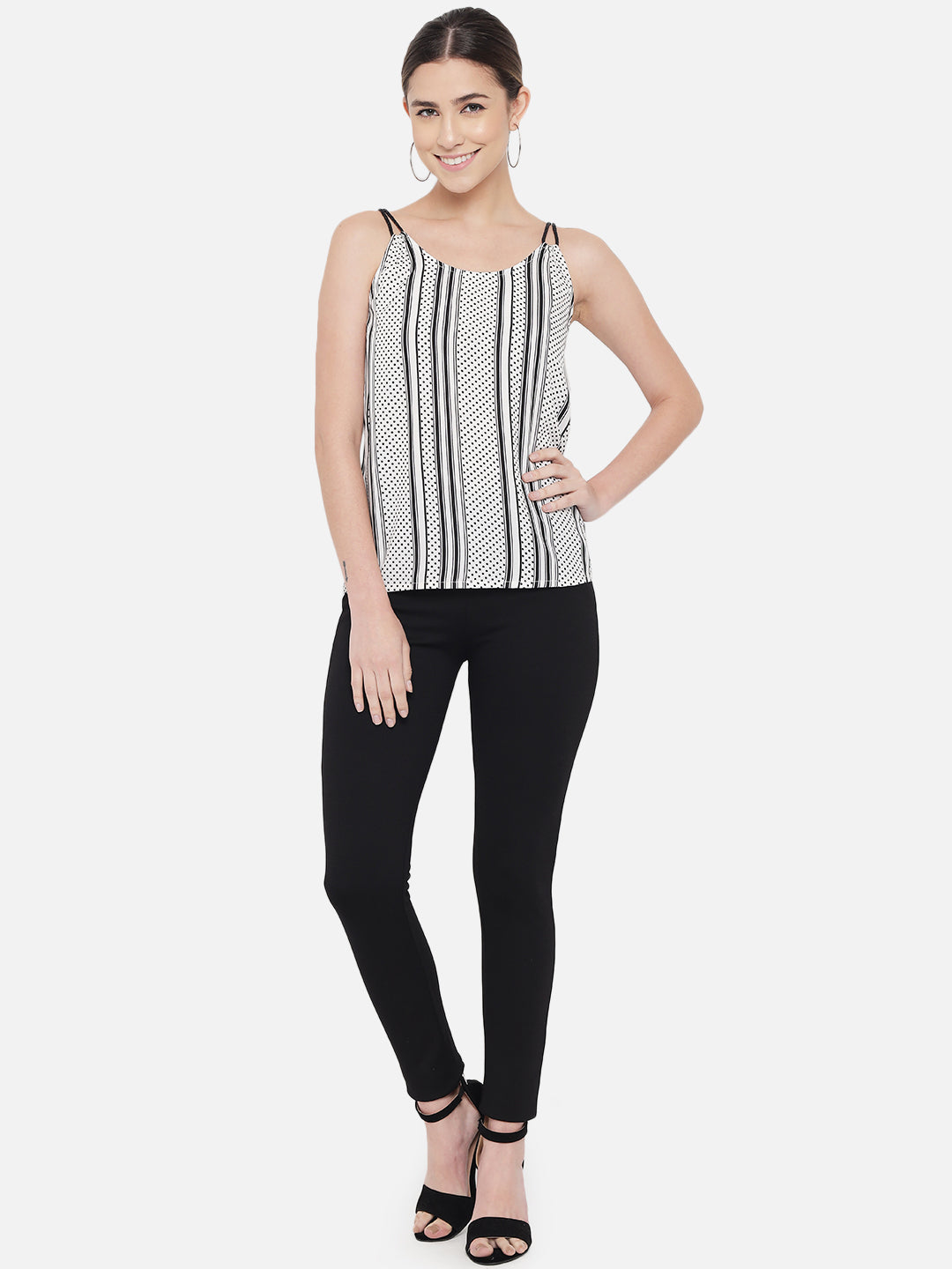 White Polka Dot Sleeveless Spaghetti Top for Women