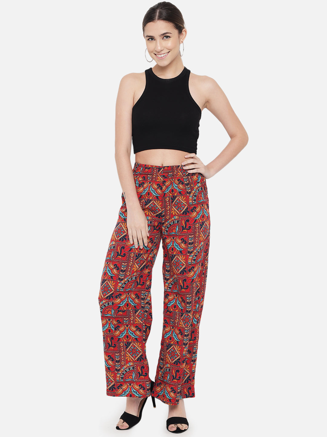 Multicolor All-Over Printed Regular Fit Straight Palazzo for Women