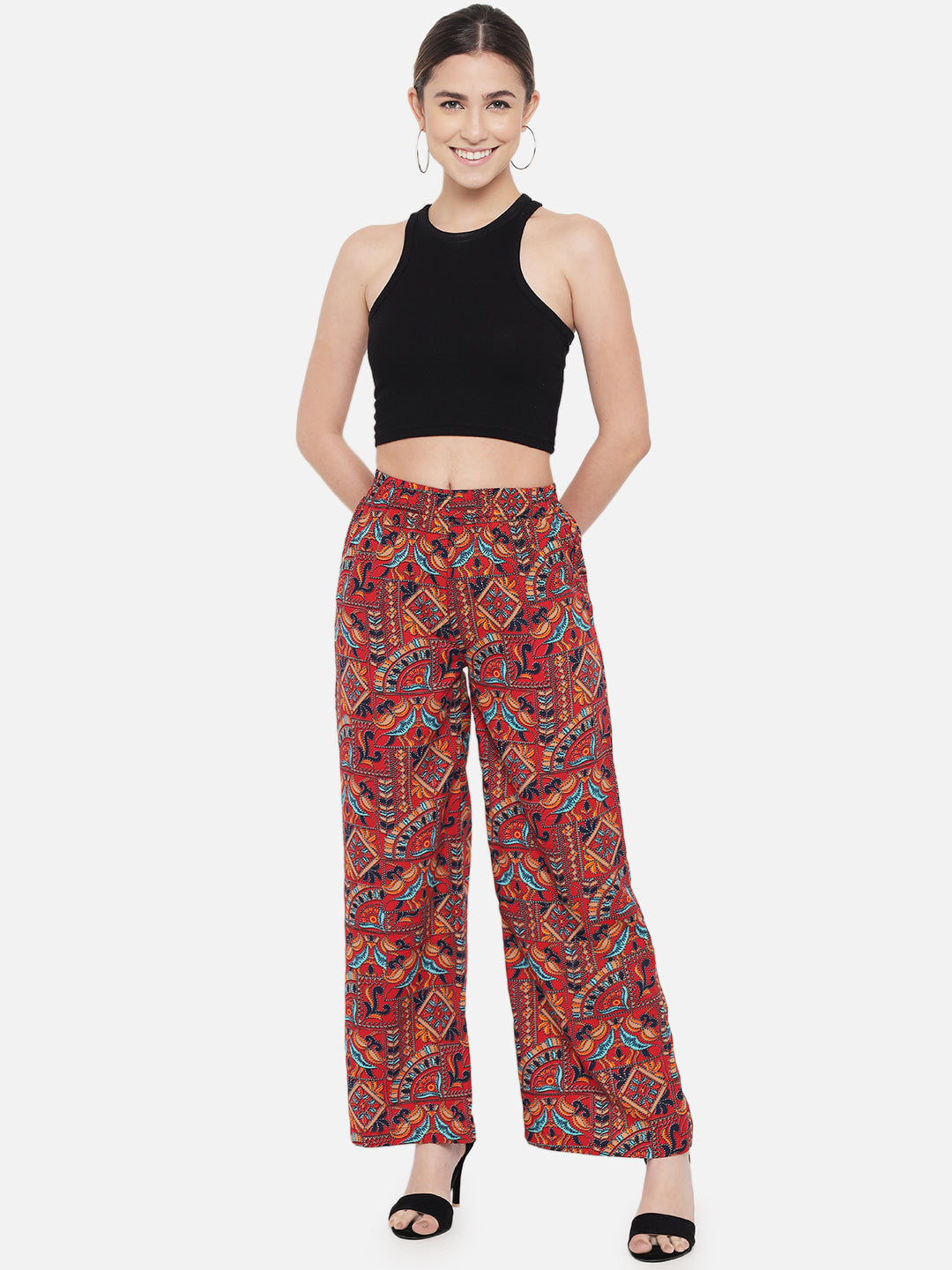 Multicolor All-Over Printed Regular Fit Straight Palazzo for Women
