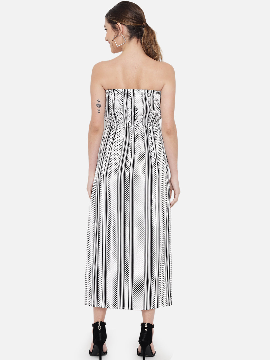 White Polka Dot Sleeveless Tube Dress for Women