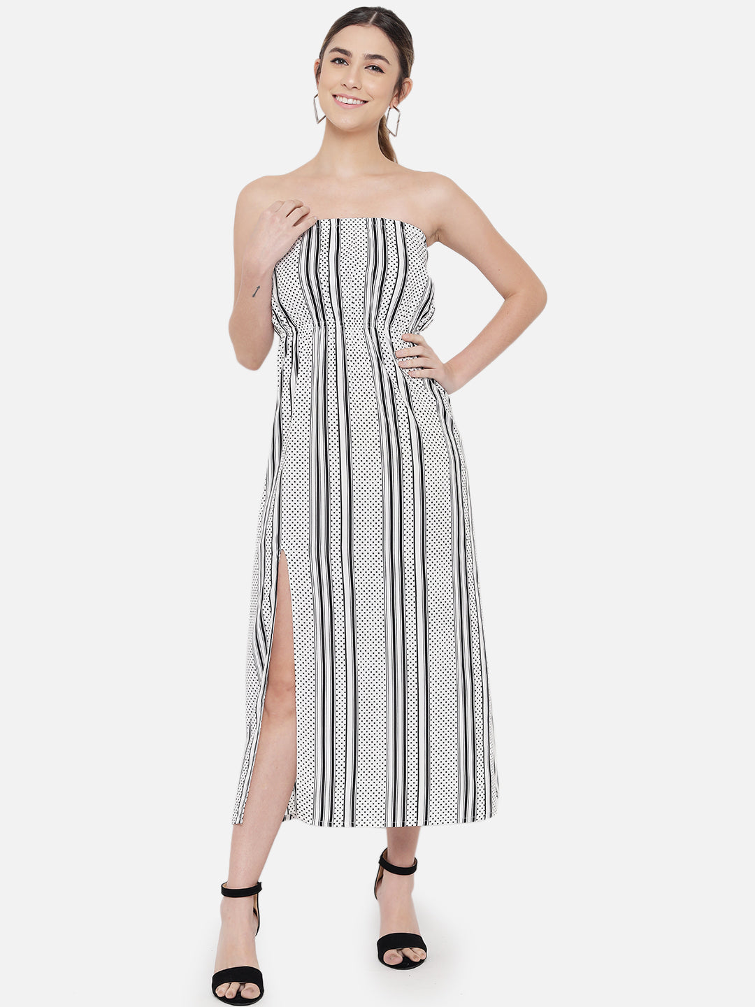 White Polka Dot Sleeveless Tube Dress for Women