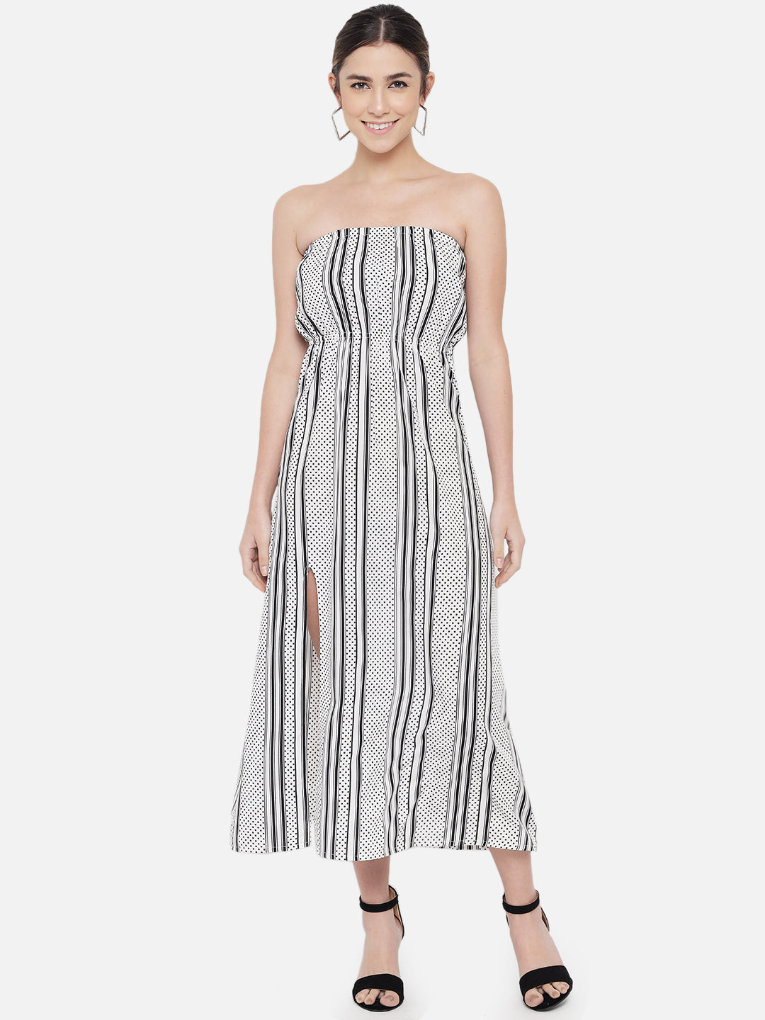 White Polka Dot Sleeveless Tube Dress for Women