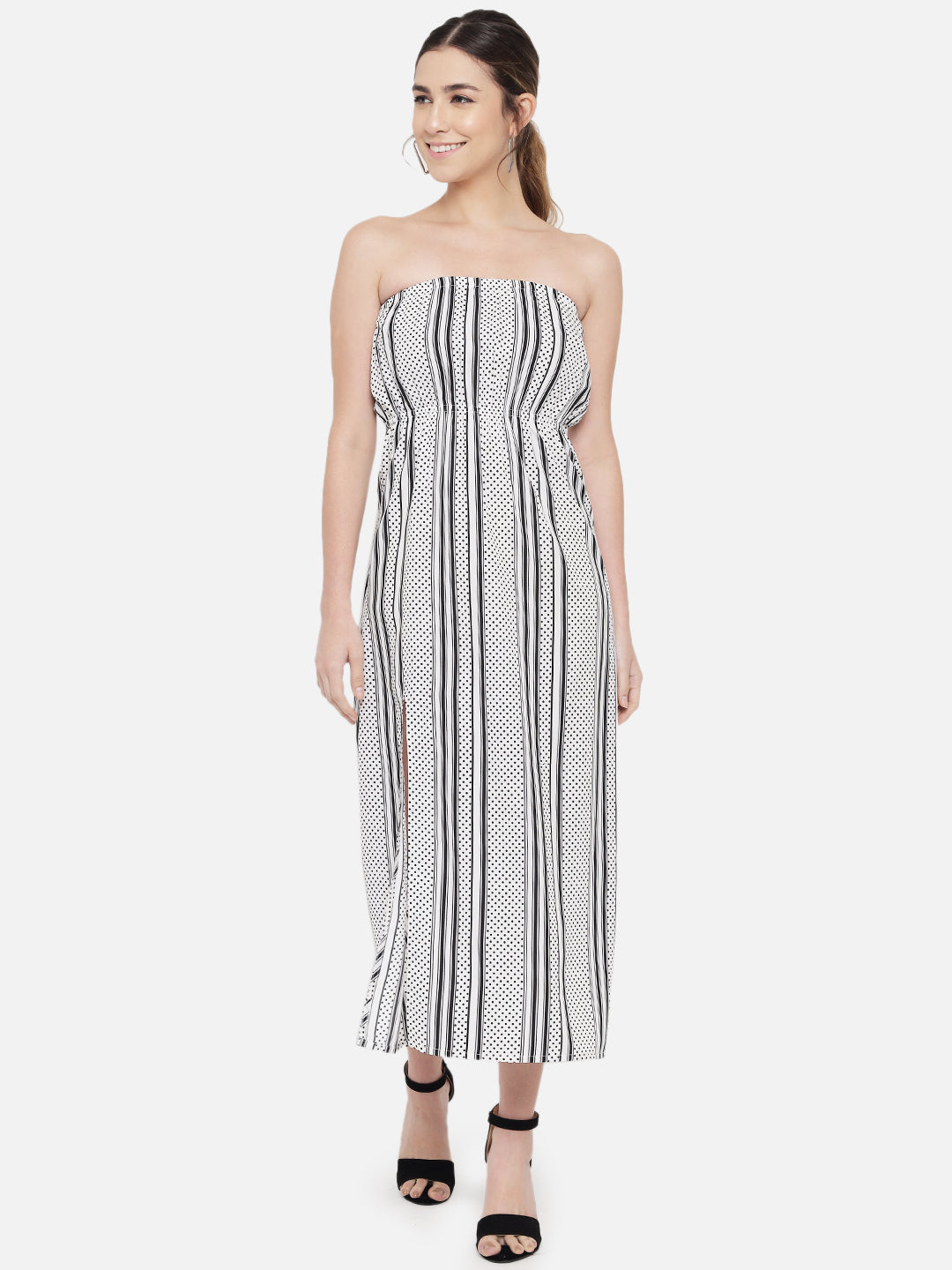 White Polka Dot Sleeveless Tube Dress for Women