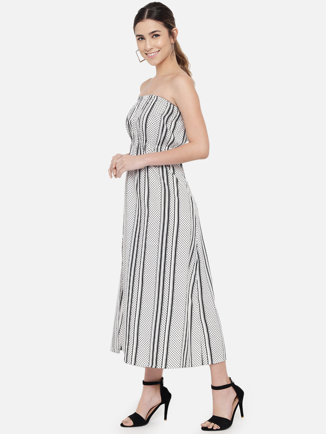 White Polka Dot Sleeveless Tube Dress for Women