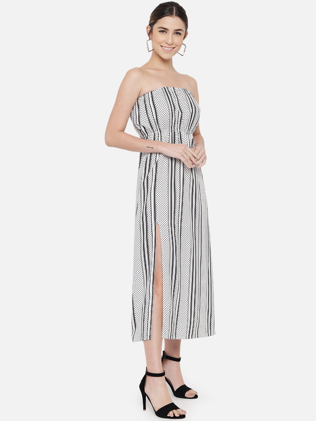 White Polka Dot Sleeveless Tube Dress for Women
