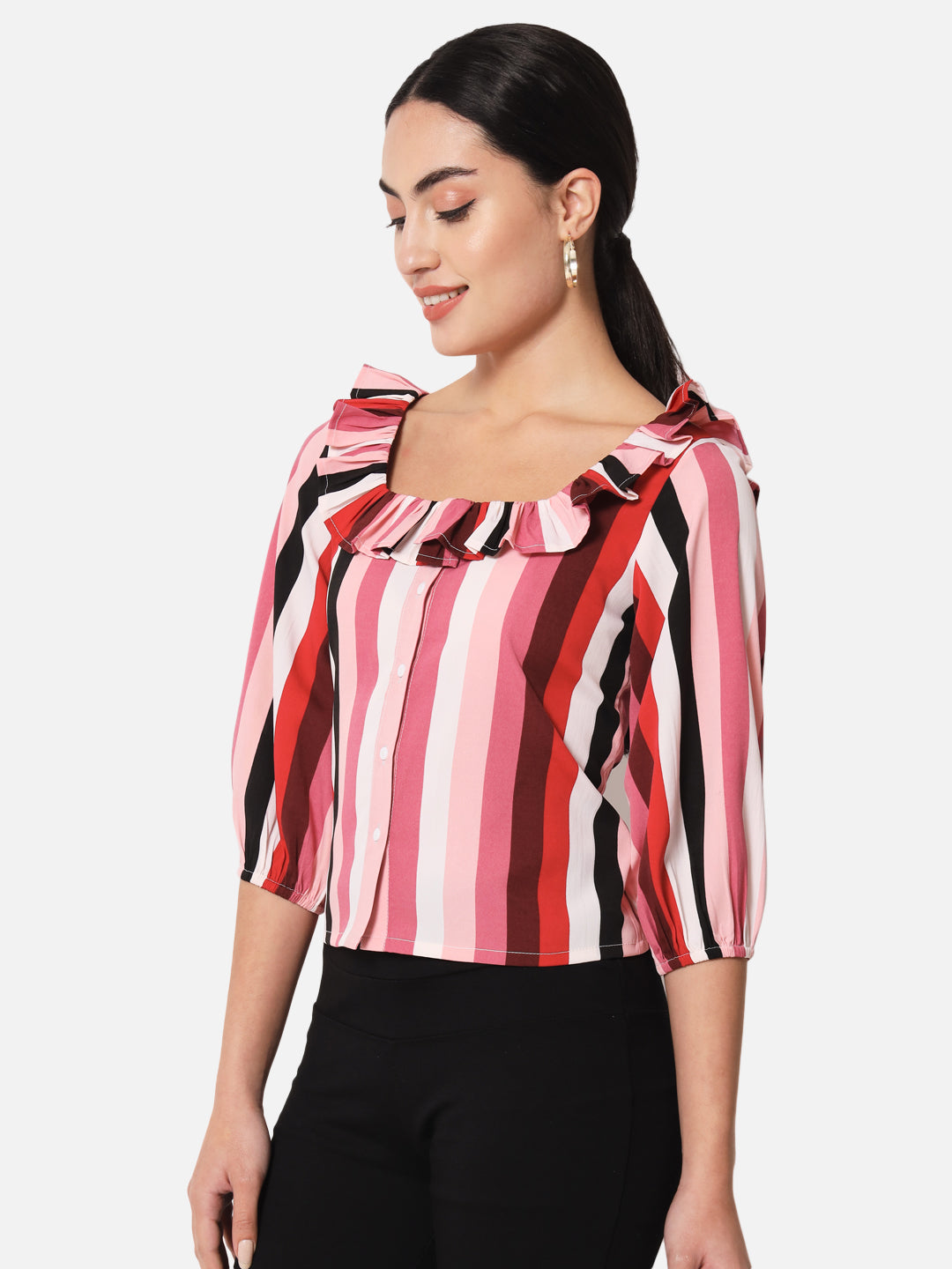Multicolor Striped Square Neck Top for Women