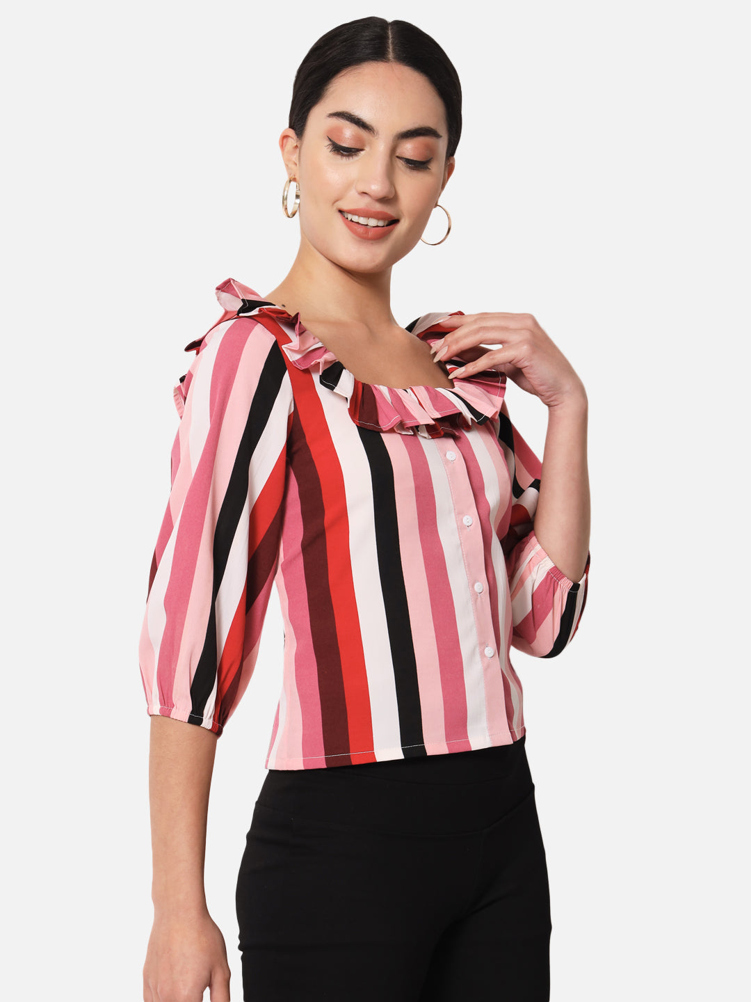 Multicolor Striped Square Neck Top for Women