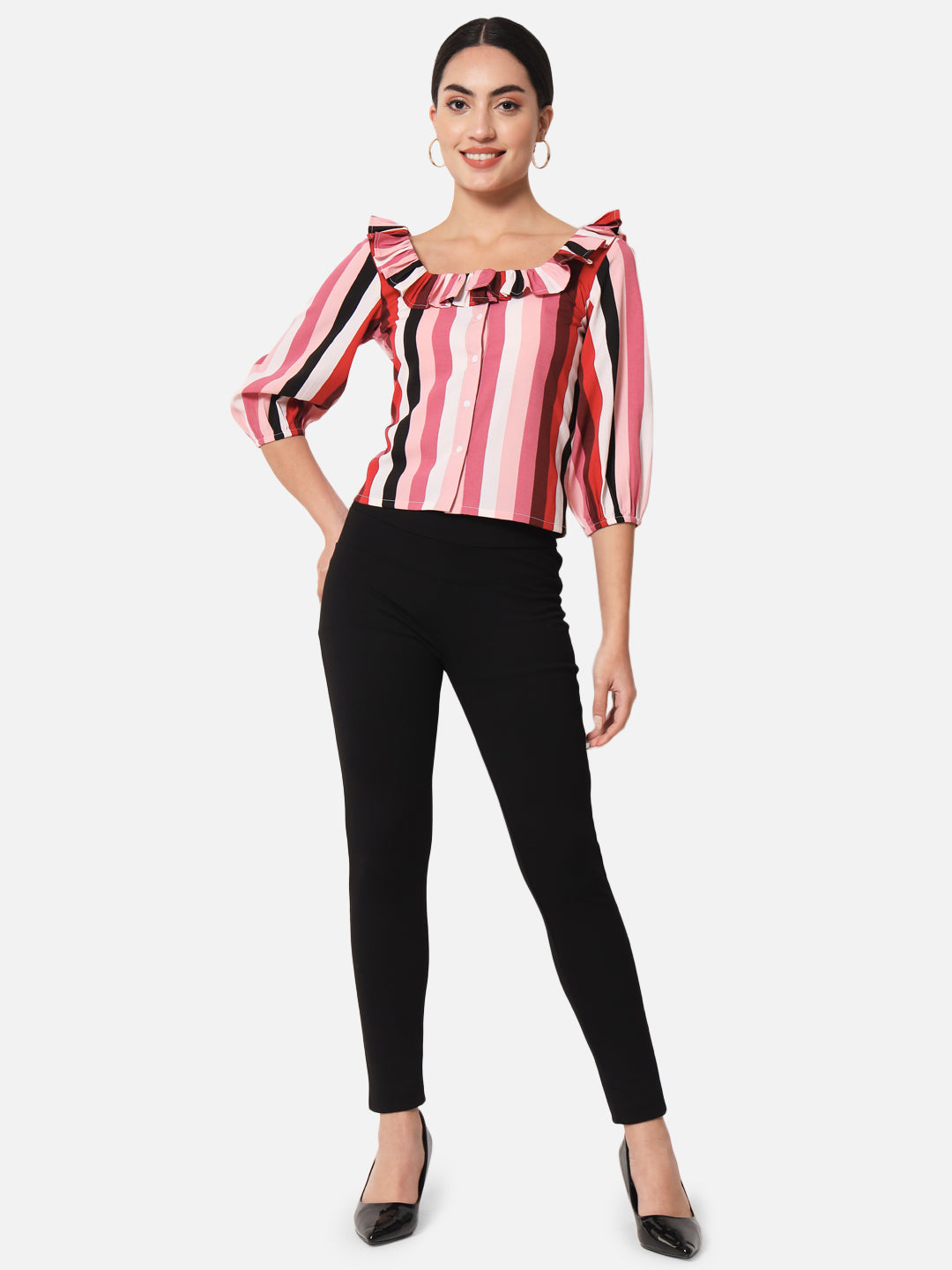 Multicolor Striped Square Neck Top for Women