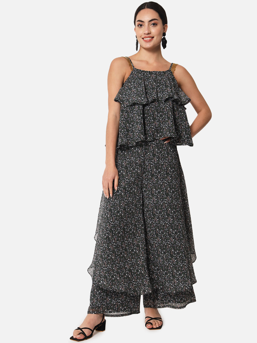 Floral Loose Fit Poly Georgette Flare Palazzo for Women