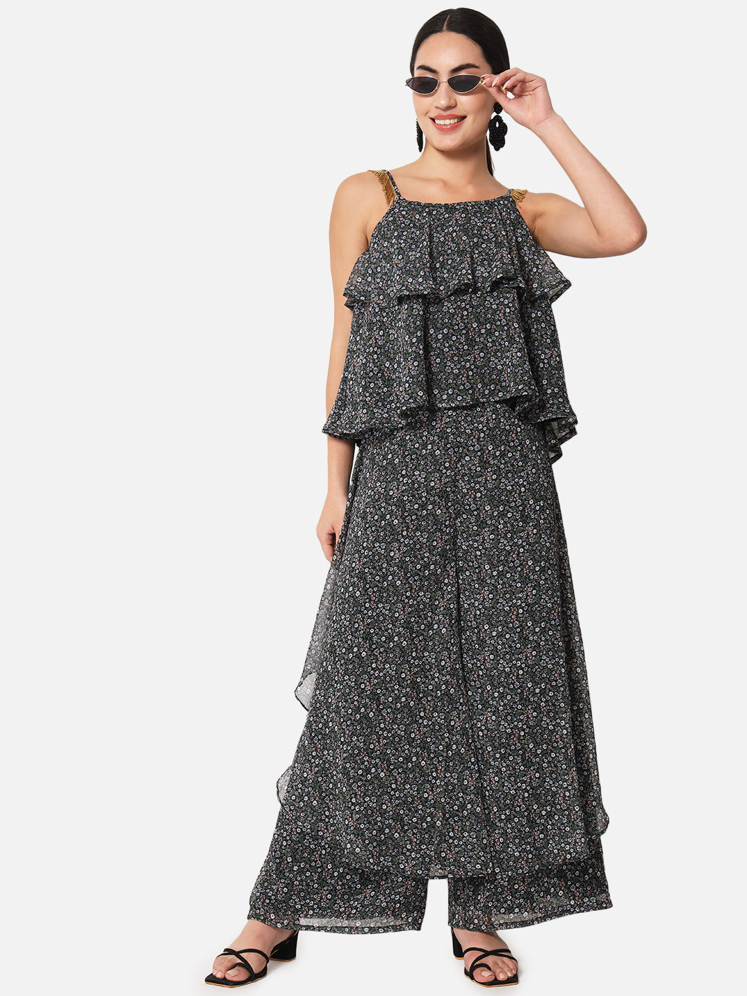 Floral Loose Fit Poly Georgette Flare Palazzo for Women
