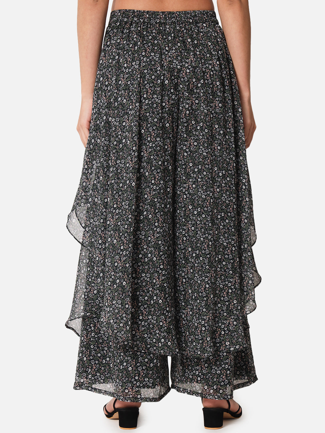 Floral Loose Fit Poly Georgette Flare Palazzo for Women