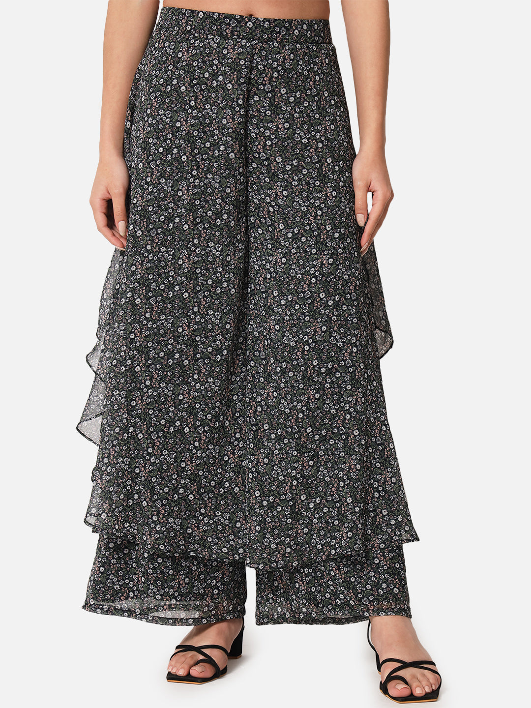 Floral Loose Fit Poly Georgette Flare Palazzo for Women