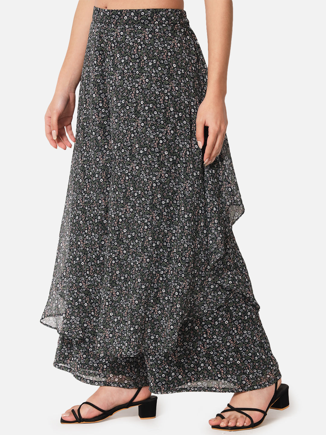 Floral Loose Fit Poly Georgette Flare Palazzo for Women