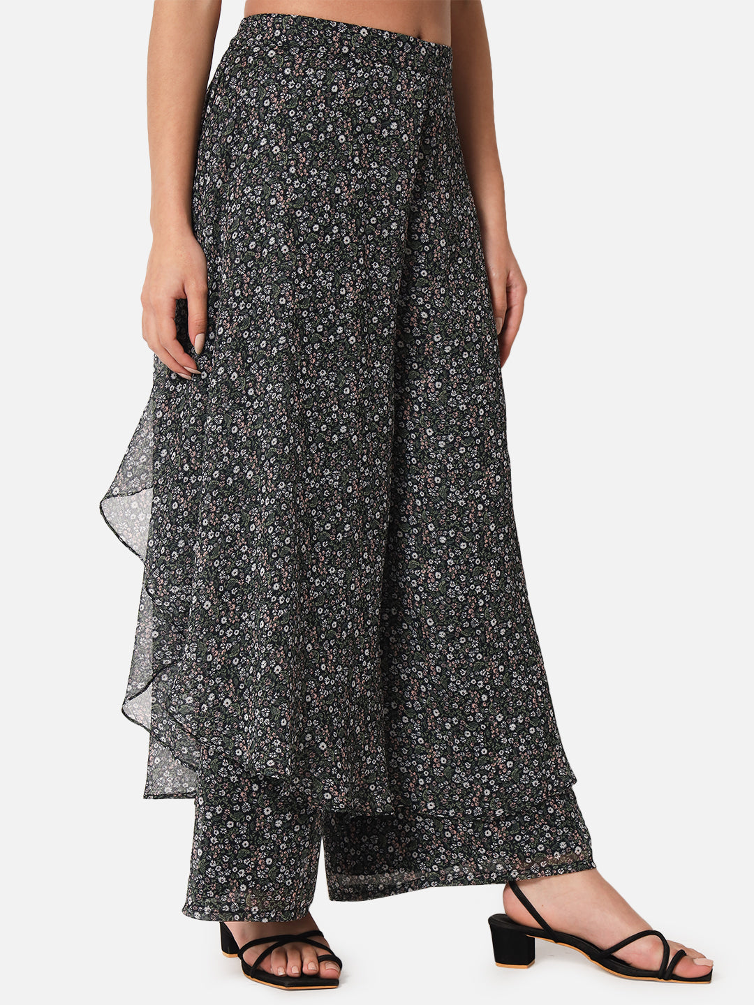 Floral Loose Fit Poly Georgette Flare Palazzo for Women
