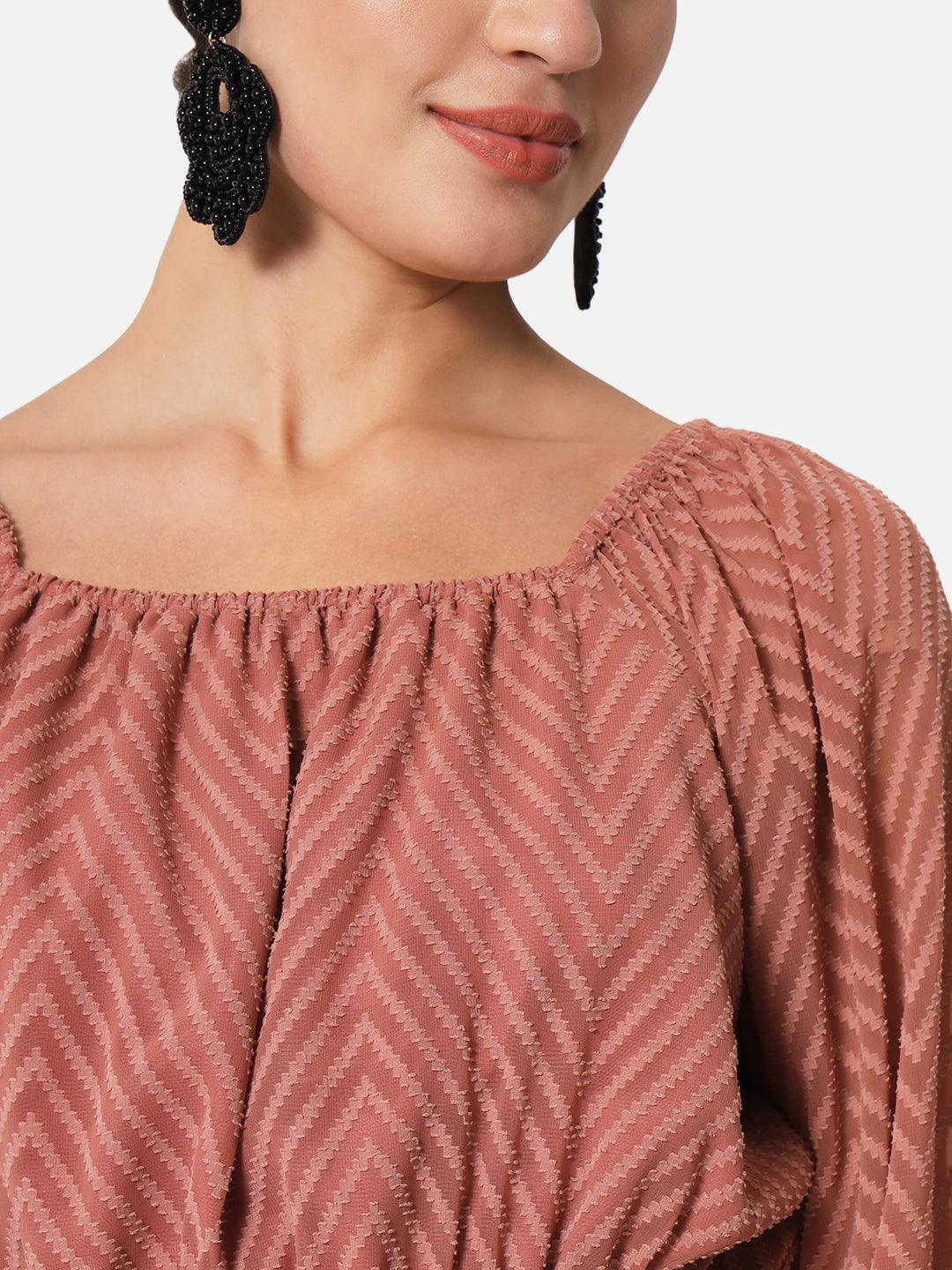 Zig-Zag Brown Square Neck Crop Top for Women