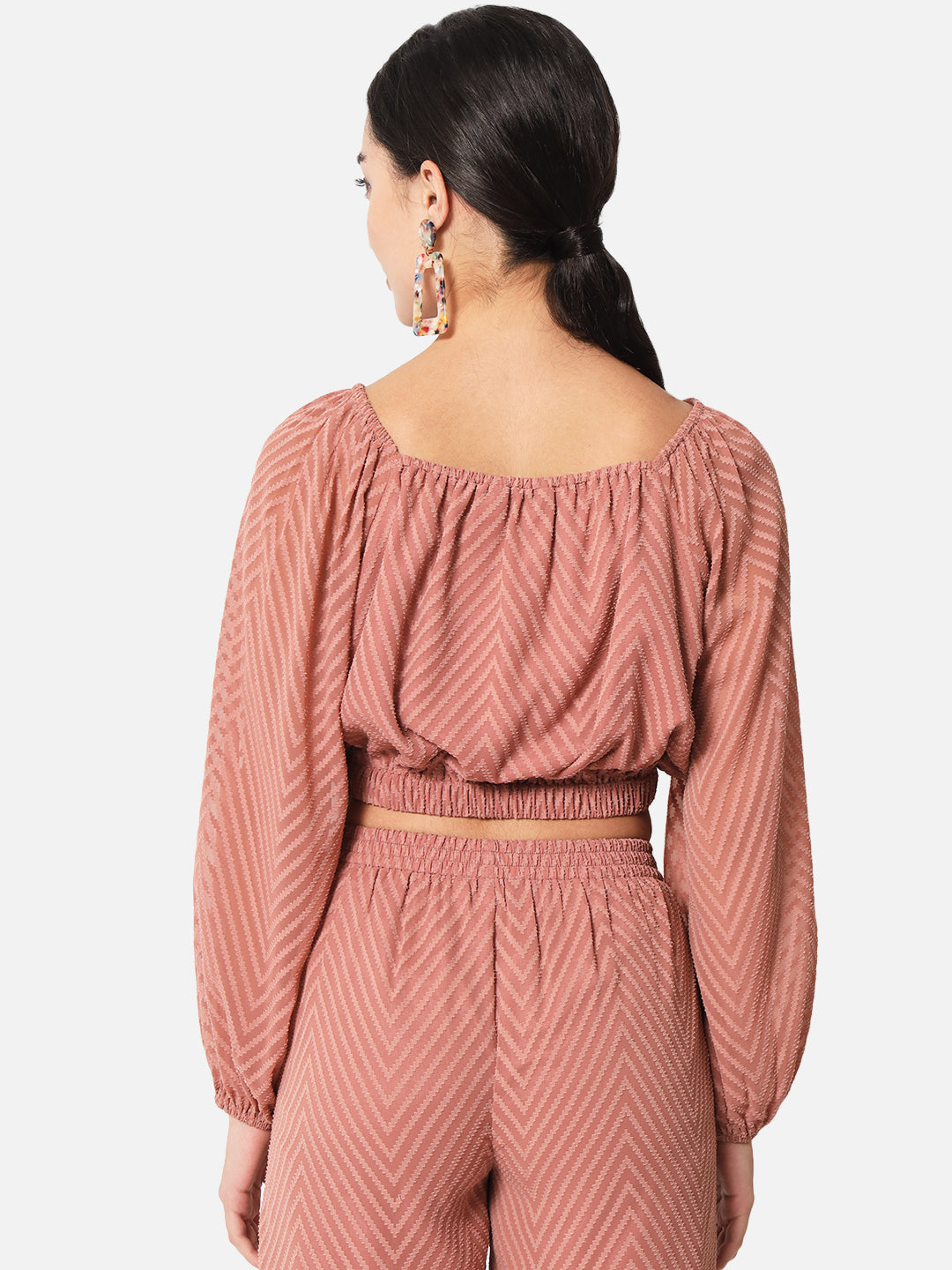 Zig-Zag Brown Square Neck Crop Top for Women