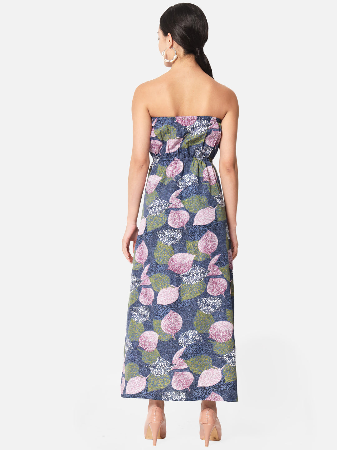 Multicolor Leaf Print Sleeveless Tube Dress for Women