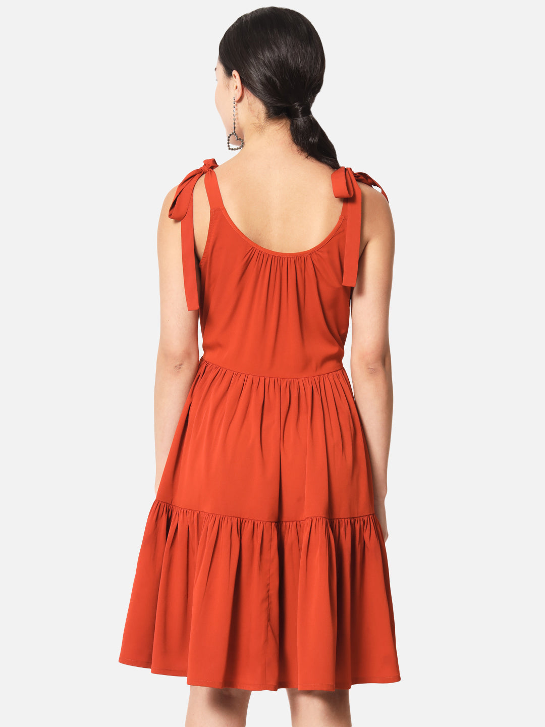Solid Rust Sleeveless Skater Dress for Women