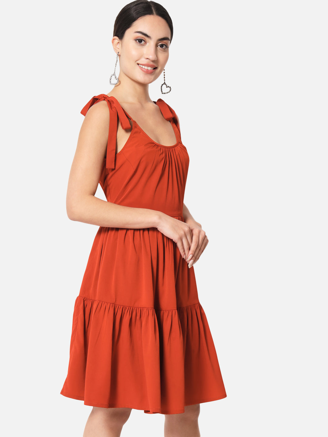 Solid Rust Sleeveless Skater Dress for Women