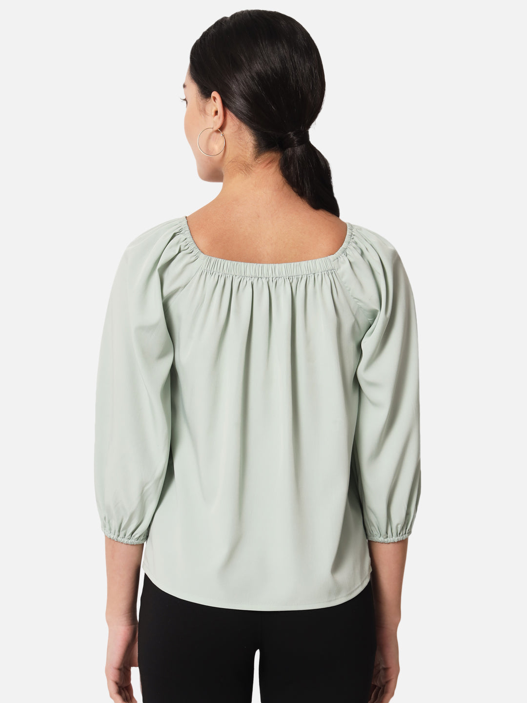Solid Light Green Square Neck Top for Women