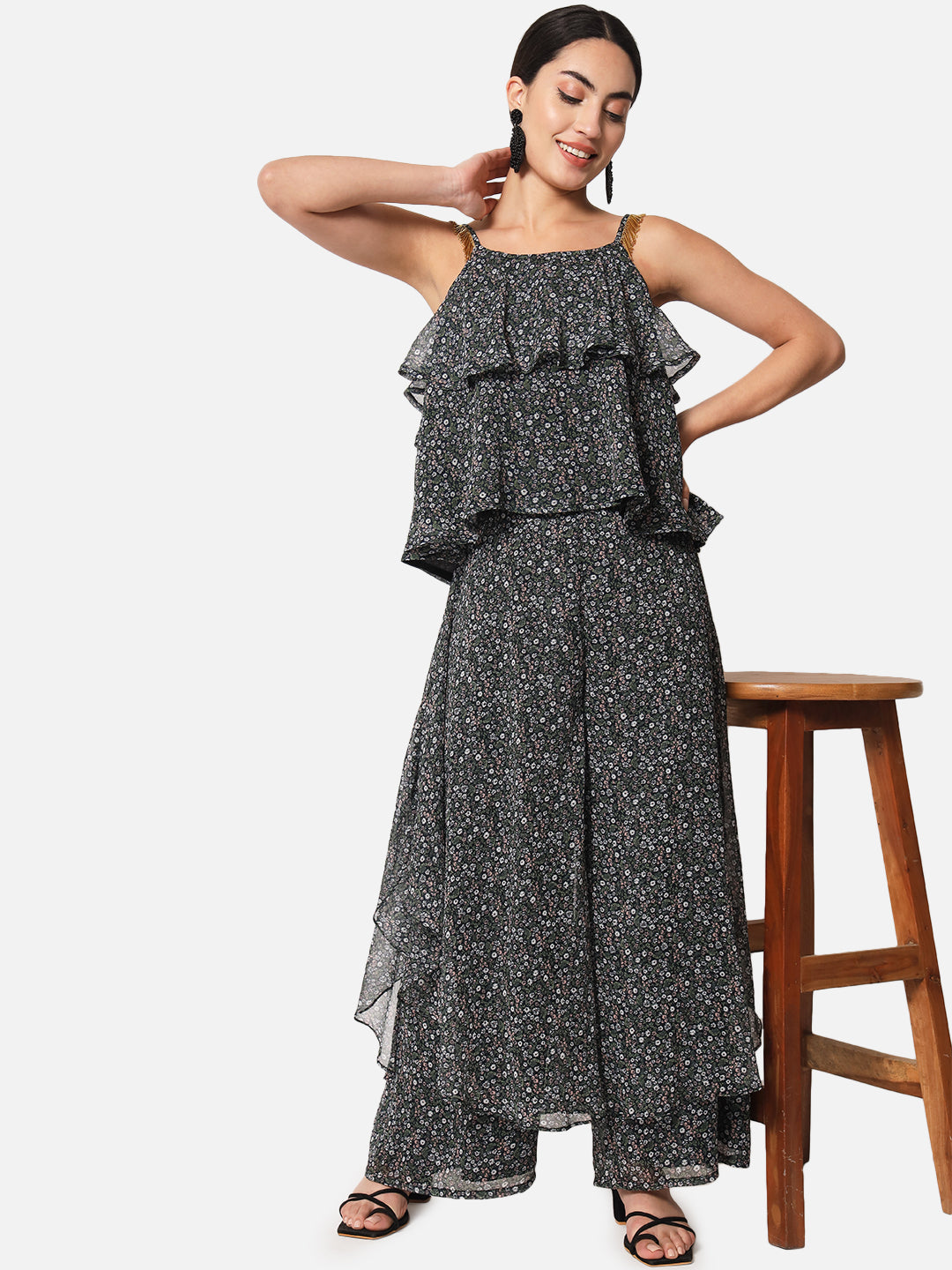 Black Embellished Sleeveless Tiered for Women
