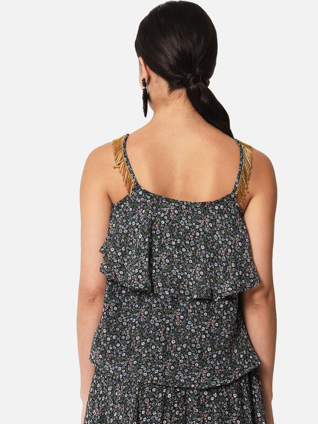 Black Embellished Sleeveless Tiered for Women