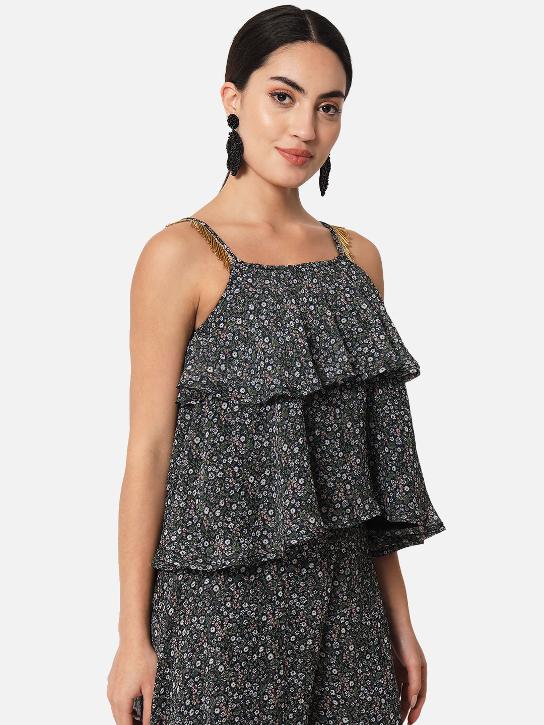 Black Embellished Sleeveless Tiered for Women