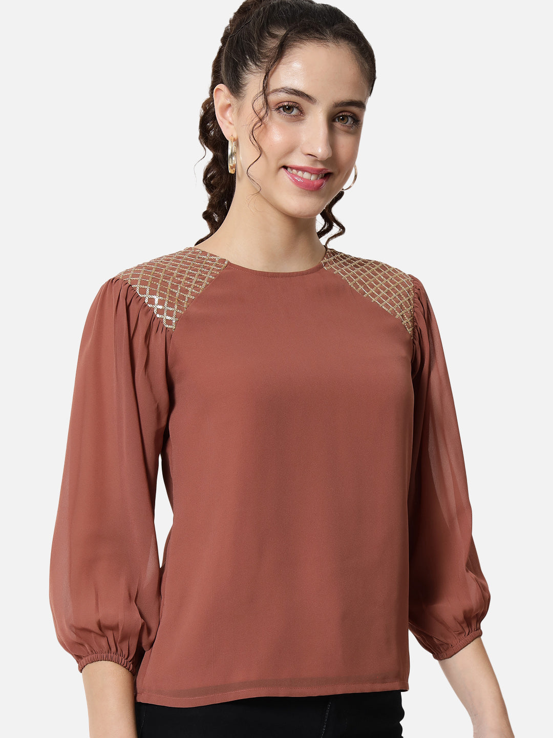 Embellished Round Neck Top for Women
