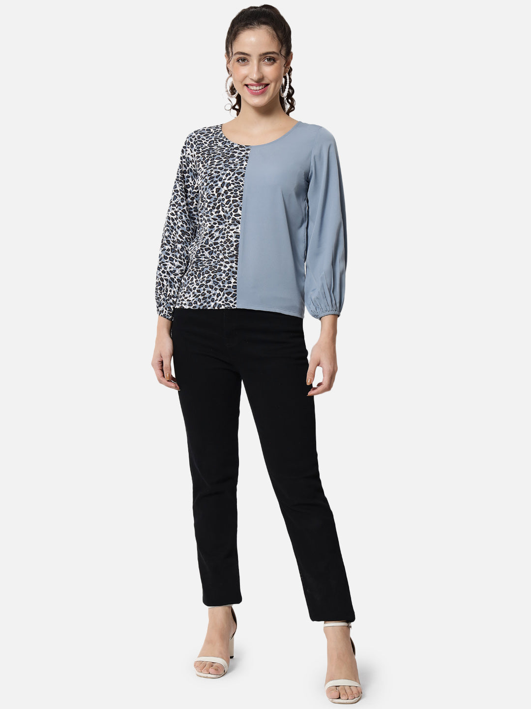 Dual Printed Round Neck Top for Women
