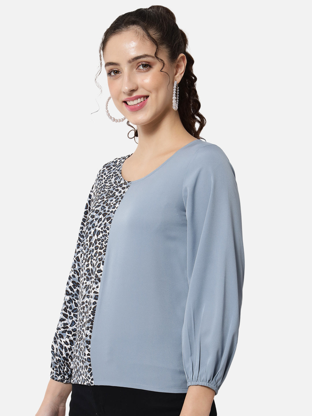 Dual Printed Round Neck Top for Women