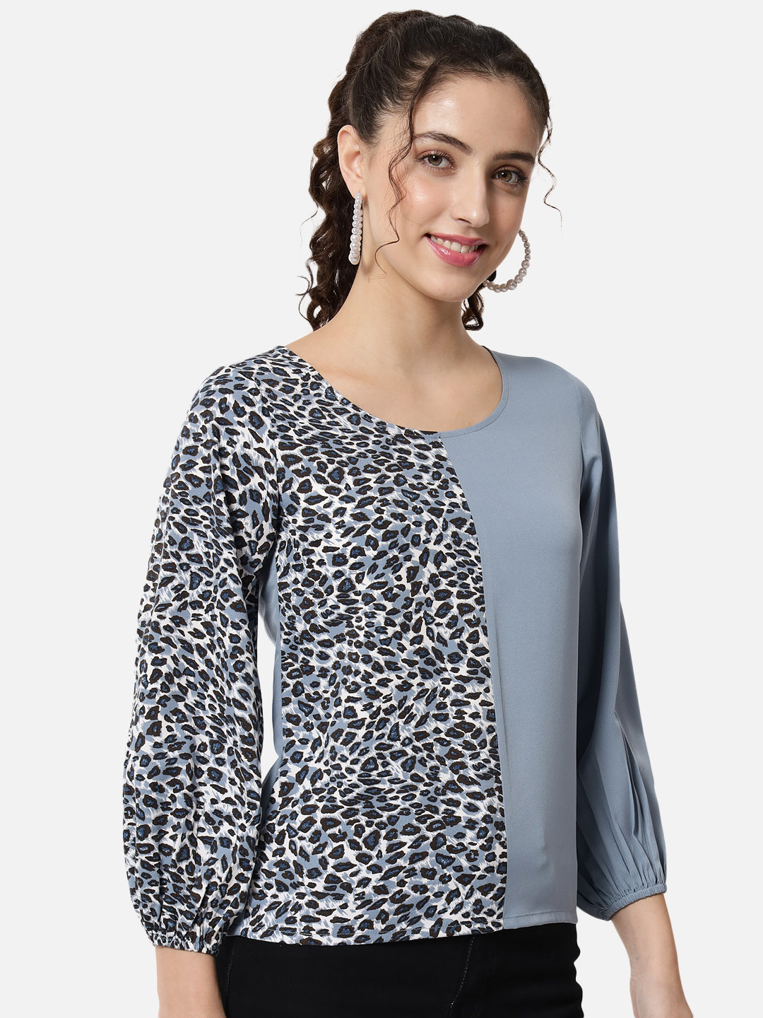 Dual Printed Round Neck Top for Women