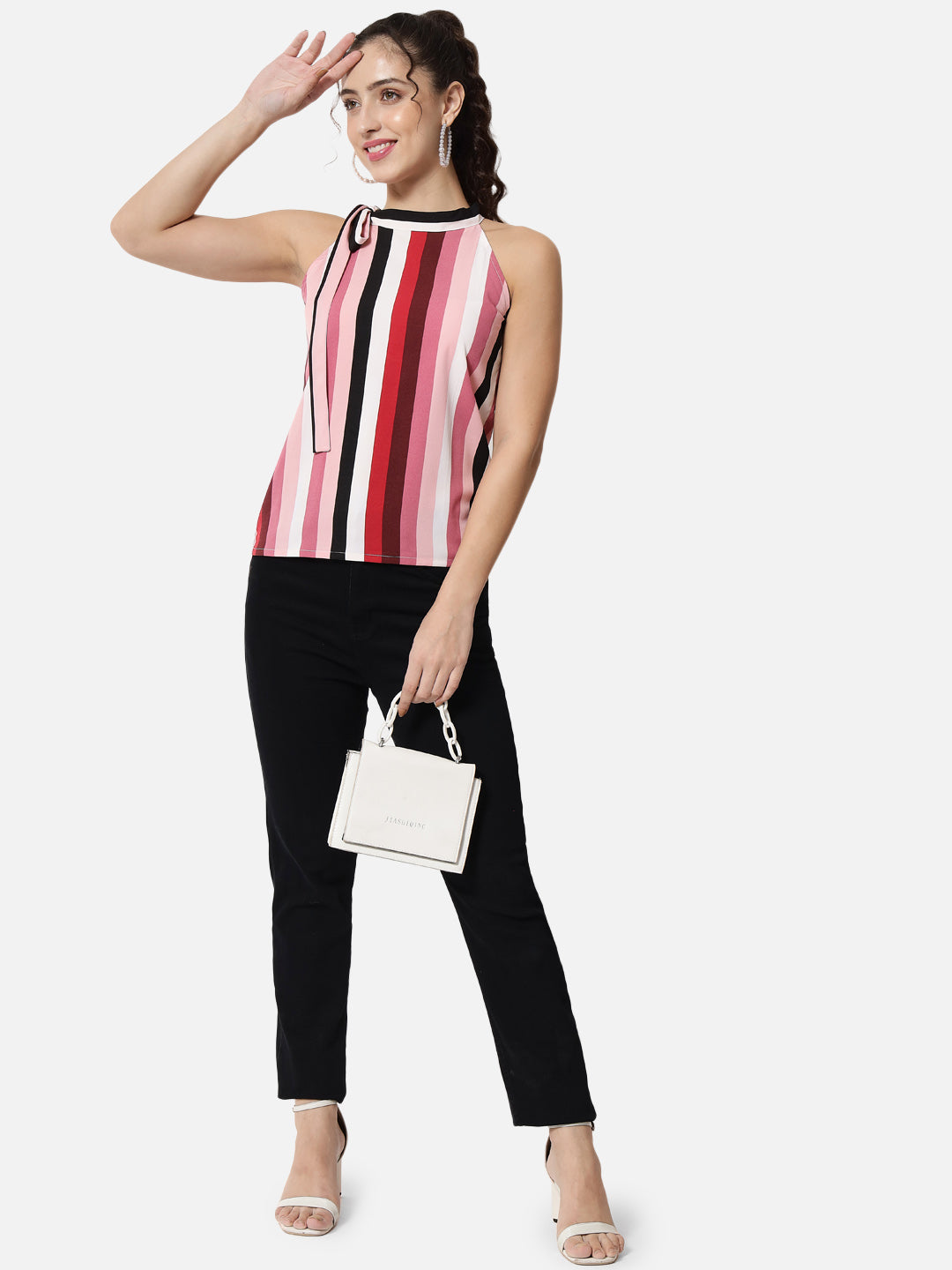 Multicolor Stripes Tie-Up Neck Top for Women