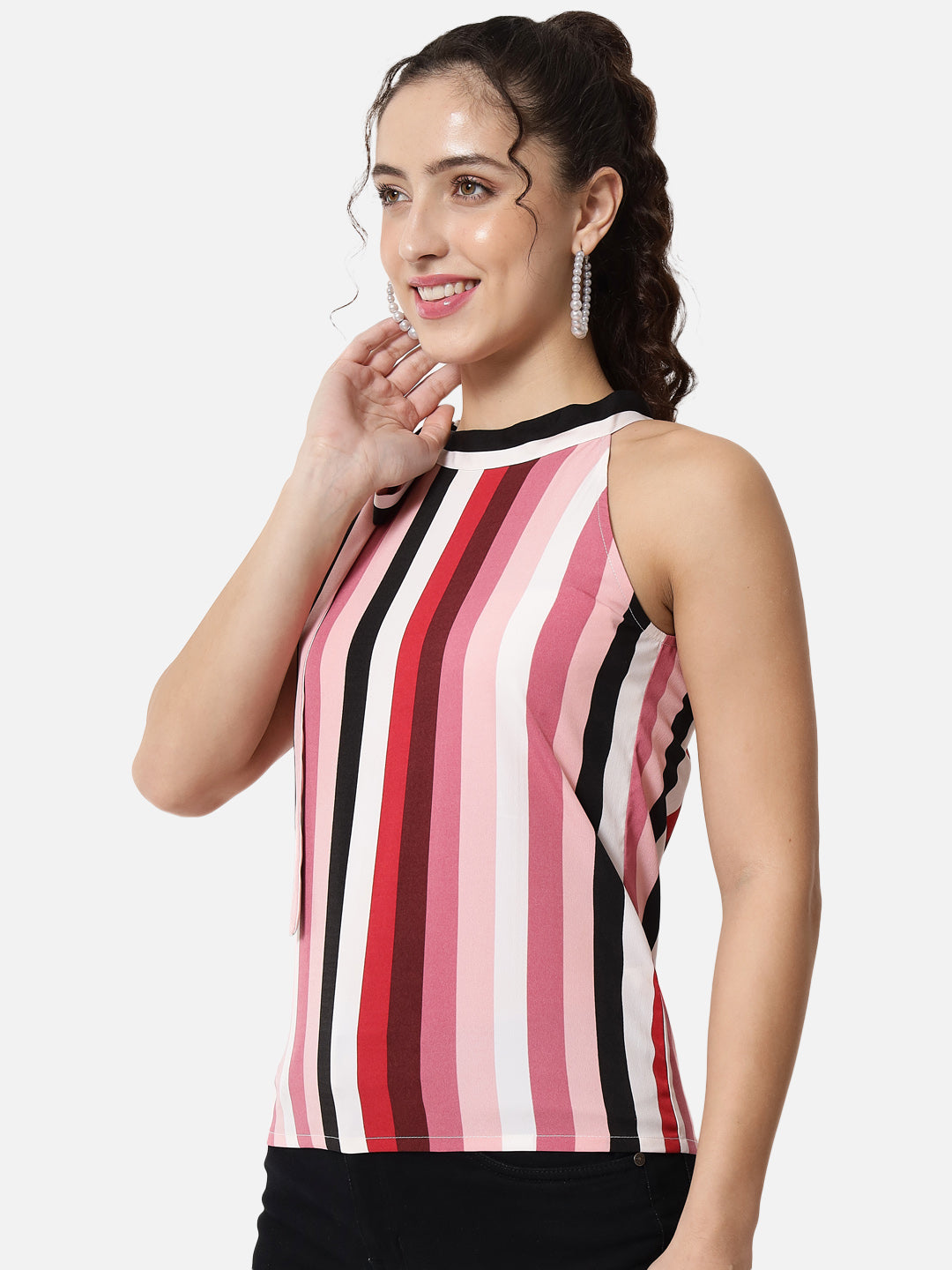 Multicolor Stripes Tie-Up Neck Top for Women