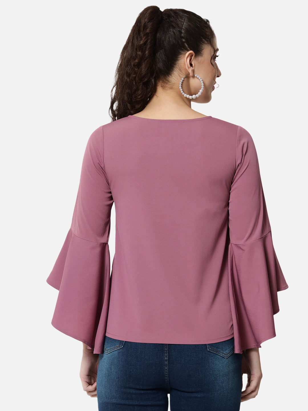 Solid Pink Keyhole Neck Top for Women