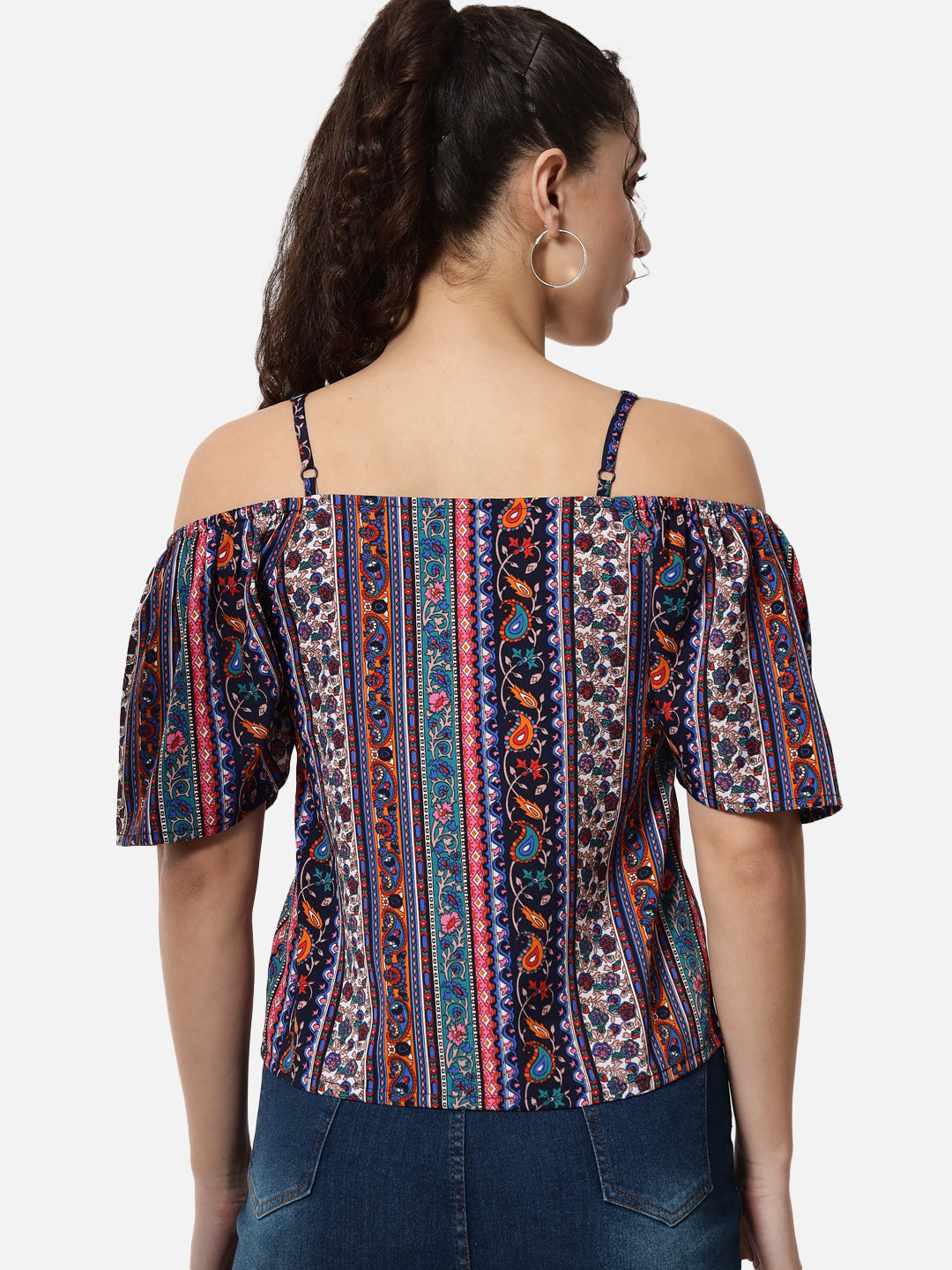 Multicolor Printed Cold Shoulder Top for Women