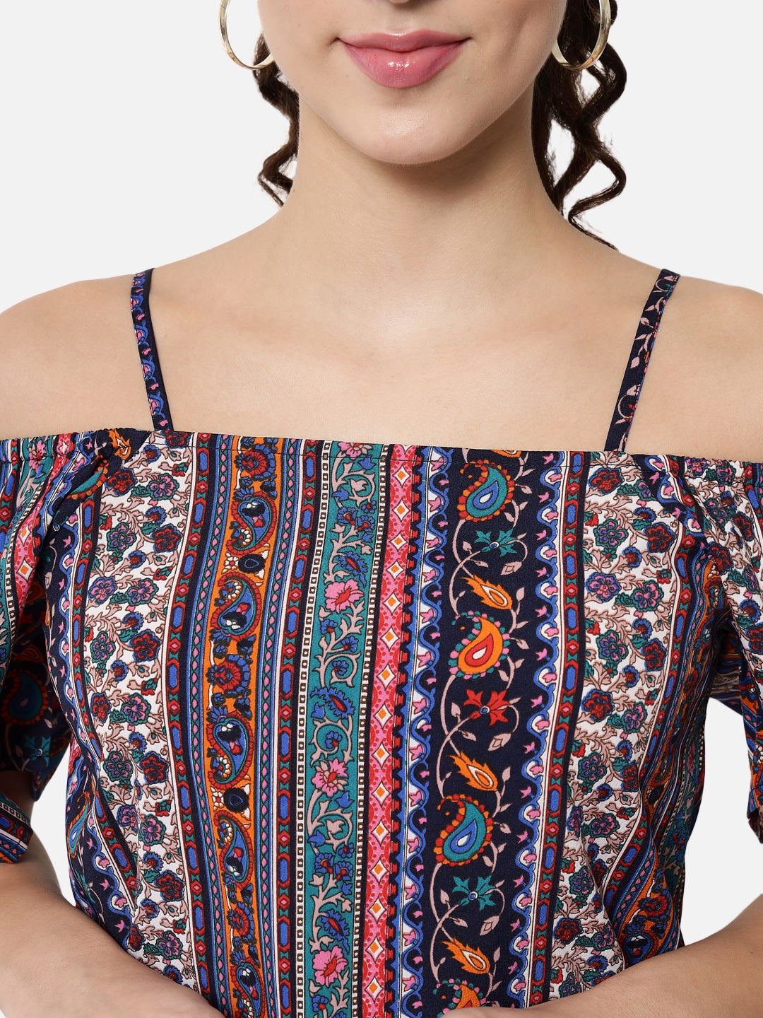 Multicolor Printed Cold Shoulder Top for Women
