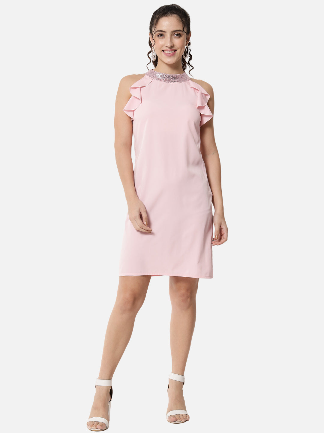 Pink Solid Sleeveless Dress for Women