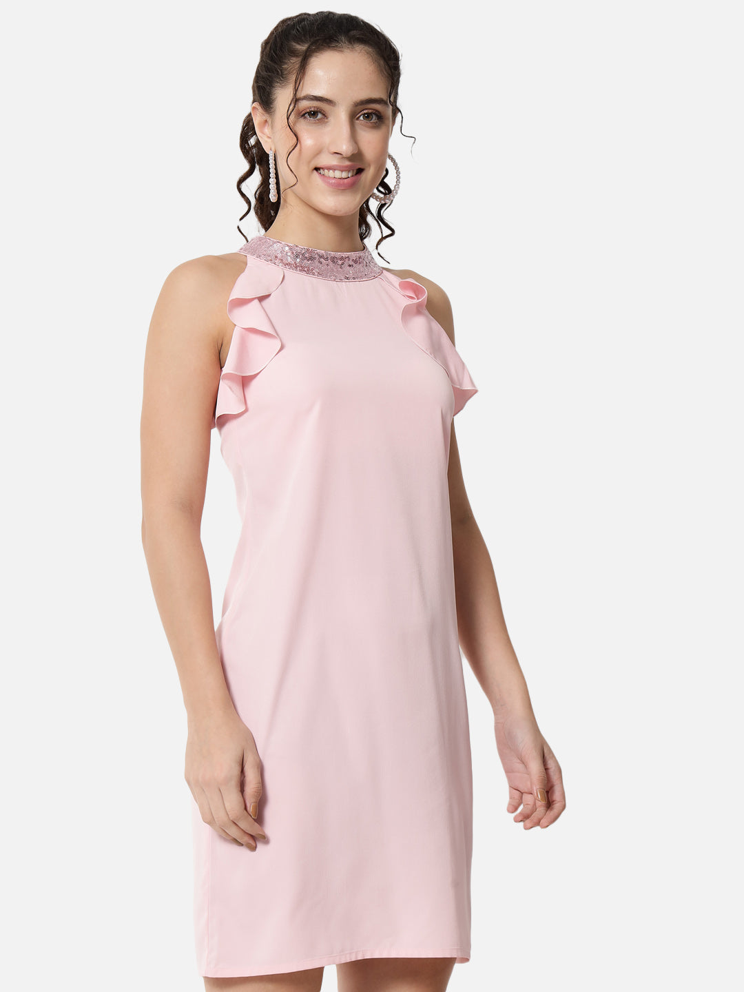 Pink Solid Sleeveless Dress for Women