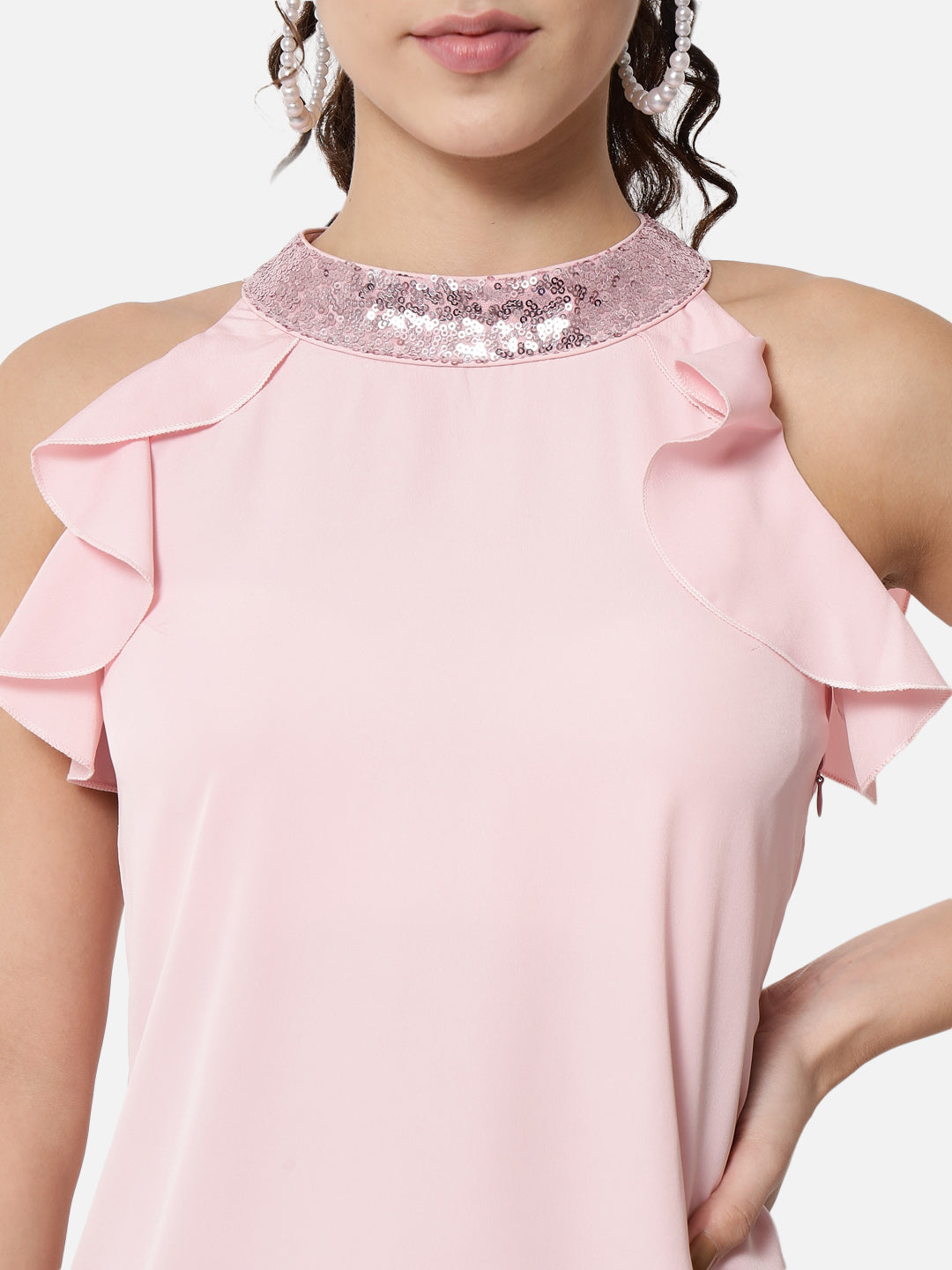 Pink Solid Sleeveless Dress for Women
