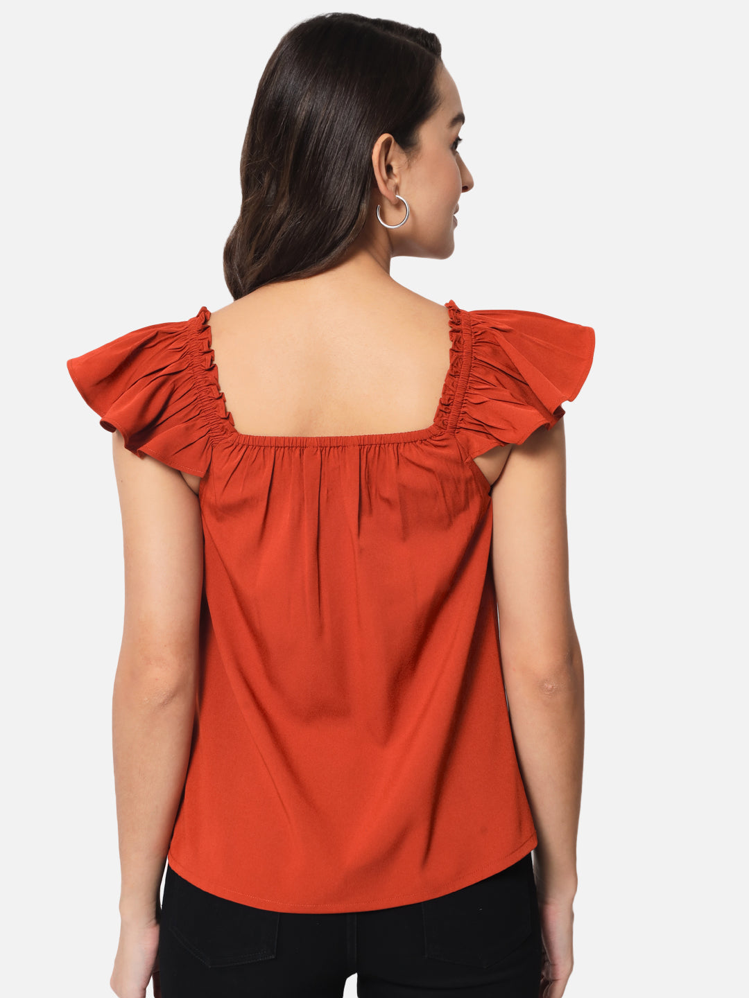 Rust Solid Square Neck Top for Women