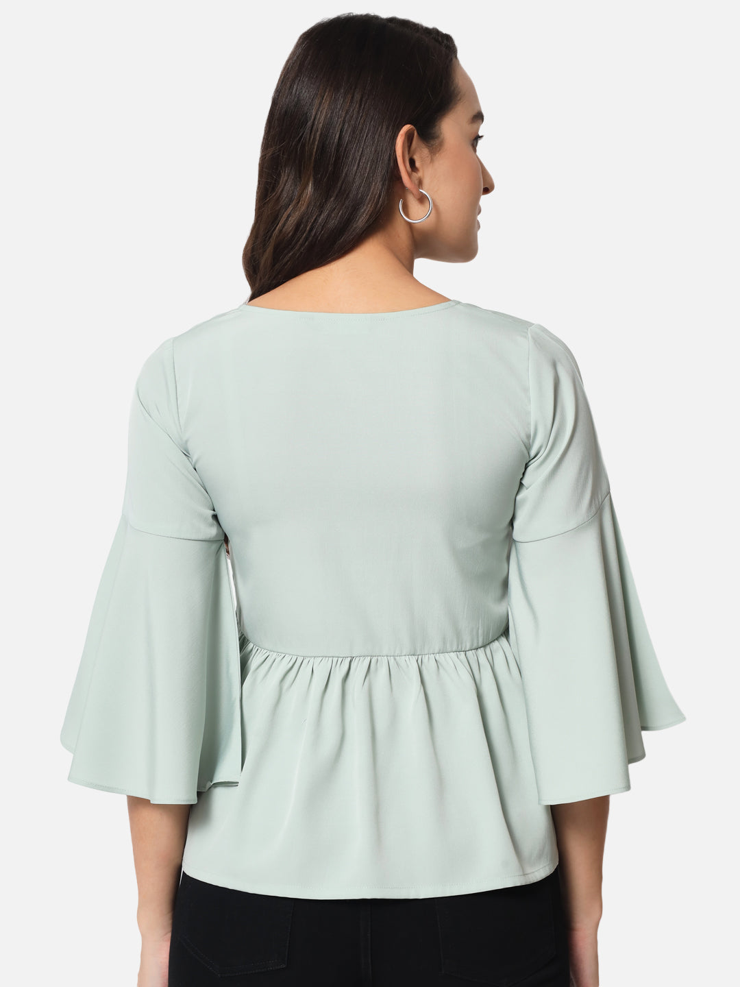 Light Green Solid Shirt Style Top for Women
