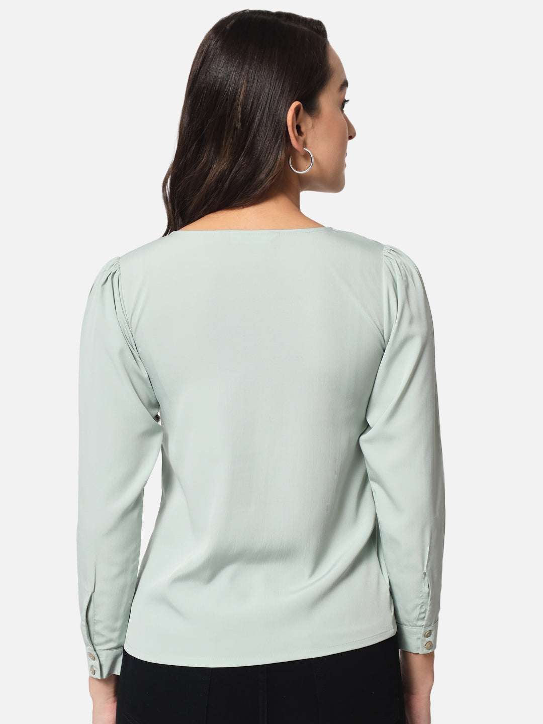 Light Green Solid Shirt Style Top for Women