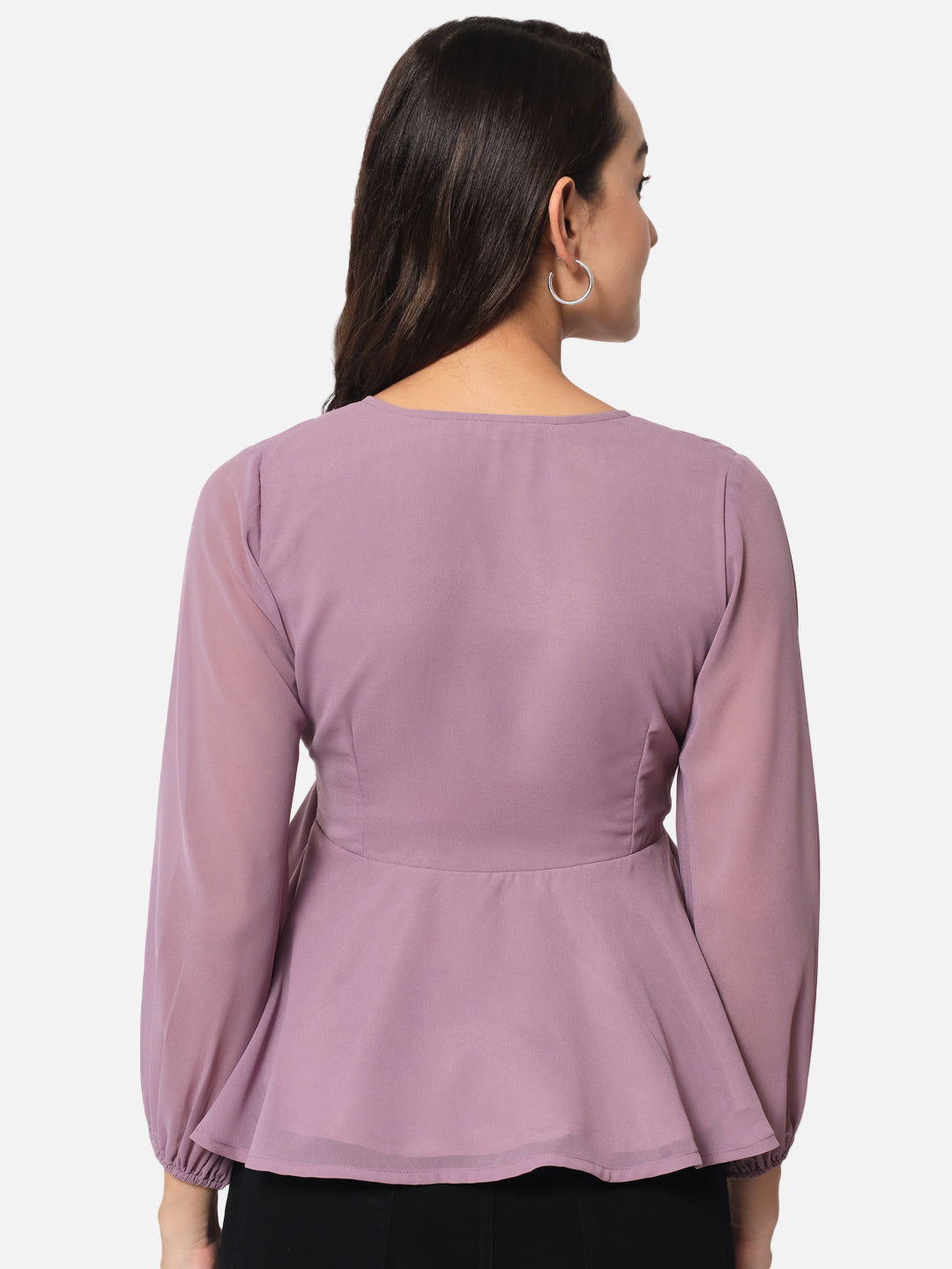 Purple Solid V-Neck Wrap Top for Women
