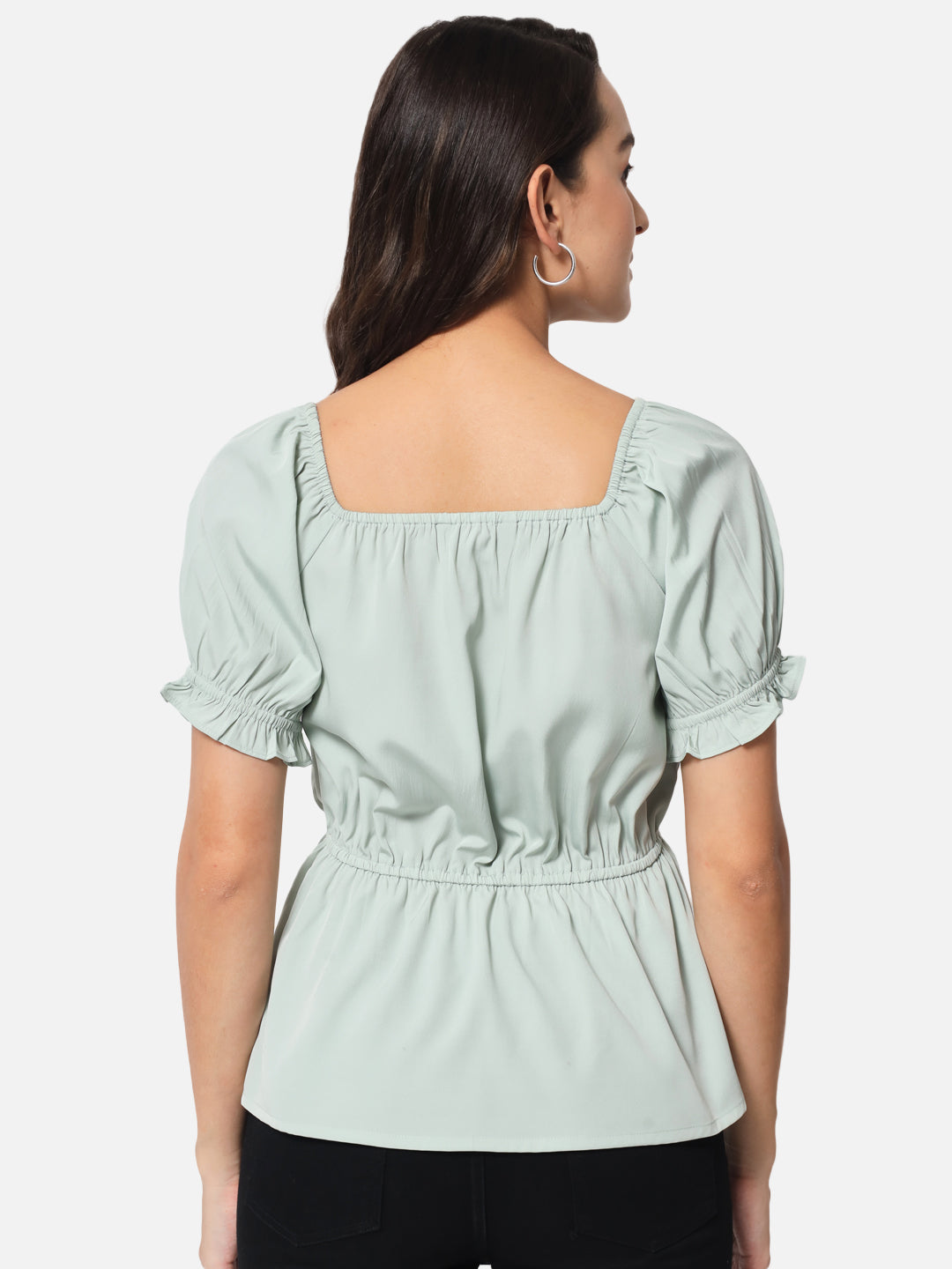 Light Green Solid Square Neck Top for Women