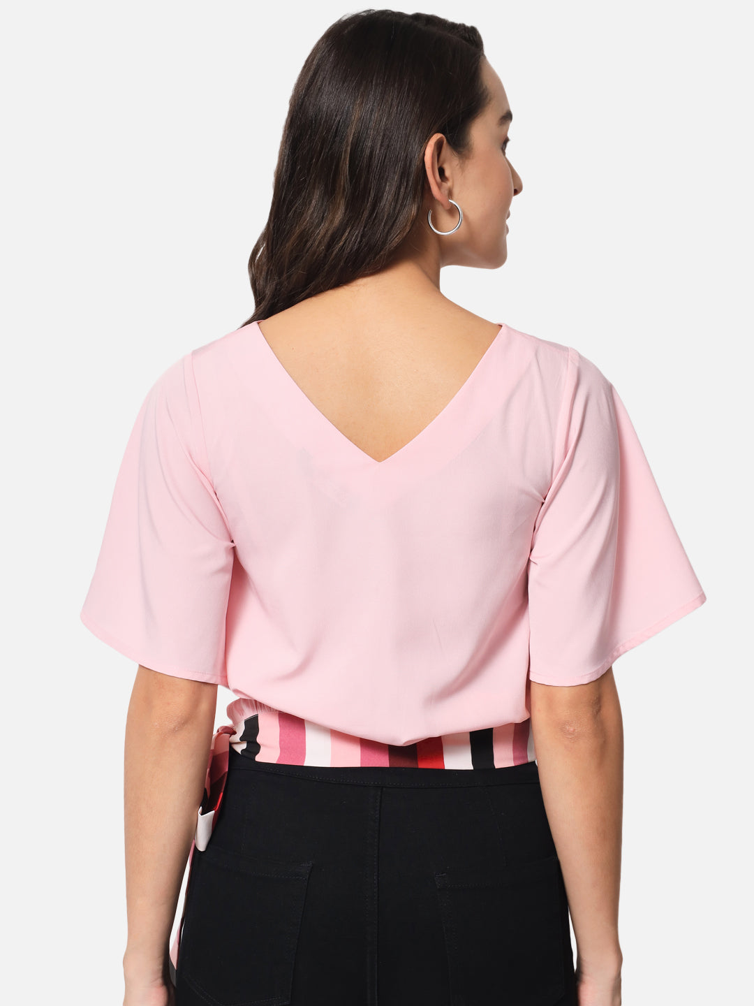 Pink Solid Half Sleeve Top for Women