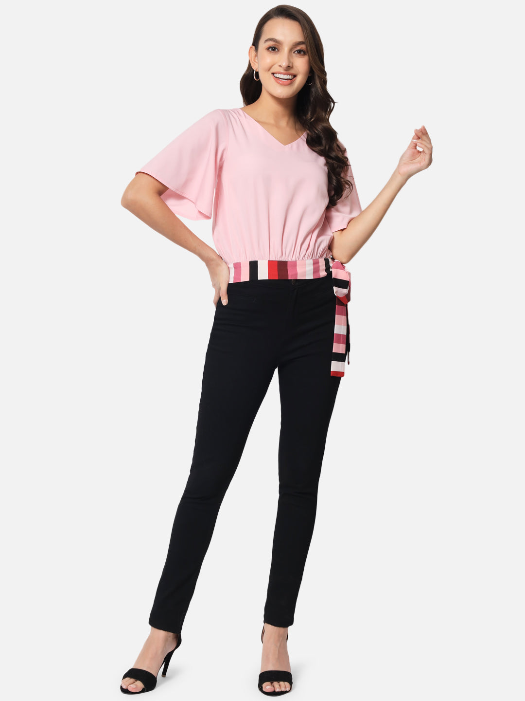 Pink Solid Half Sleeve Top for Women