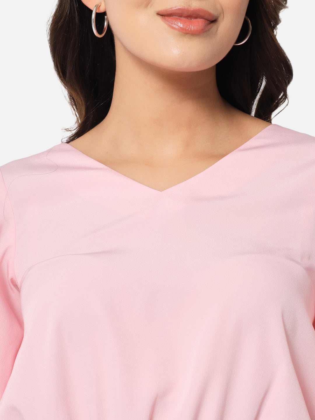 Pink Solid Half Sleeve Top for Women