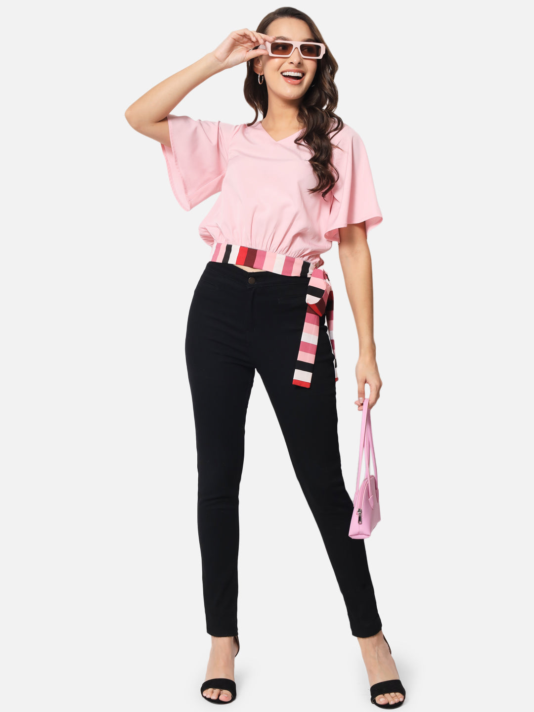 Pink Solid Half Sleeve Top for Women