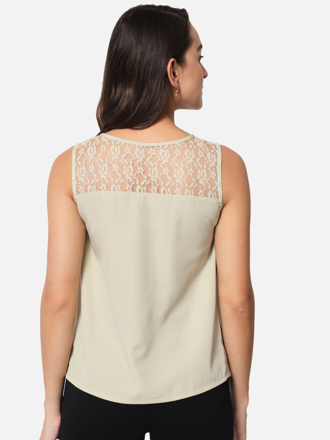 Beige Solid Sleeveless Top for Women