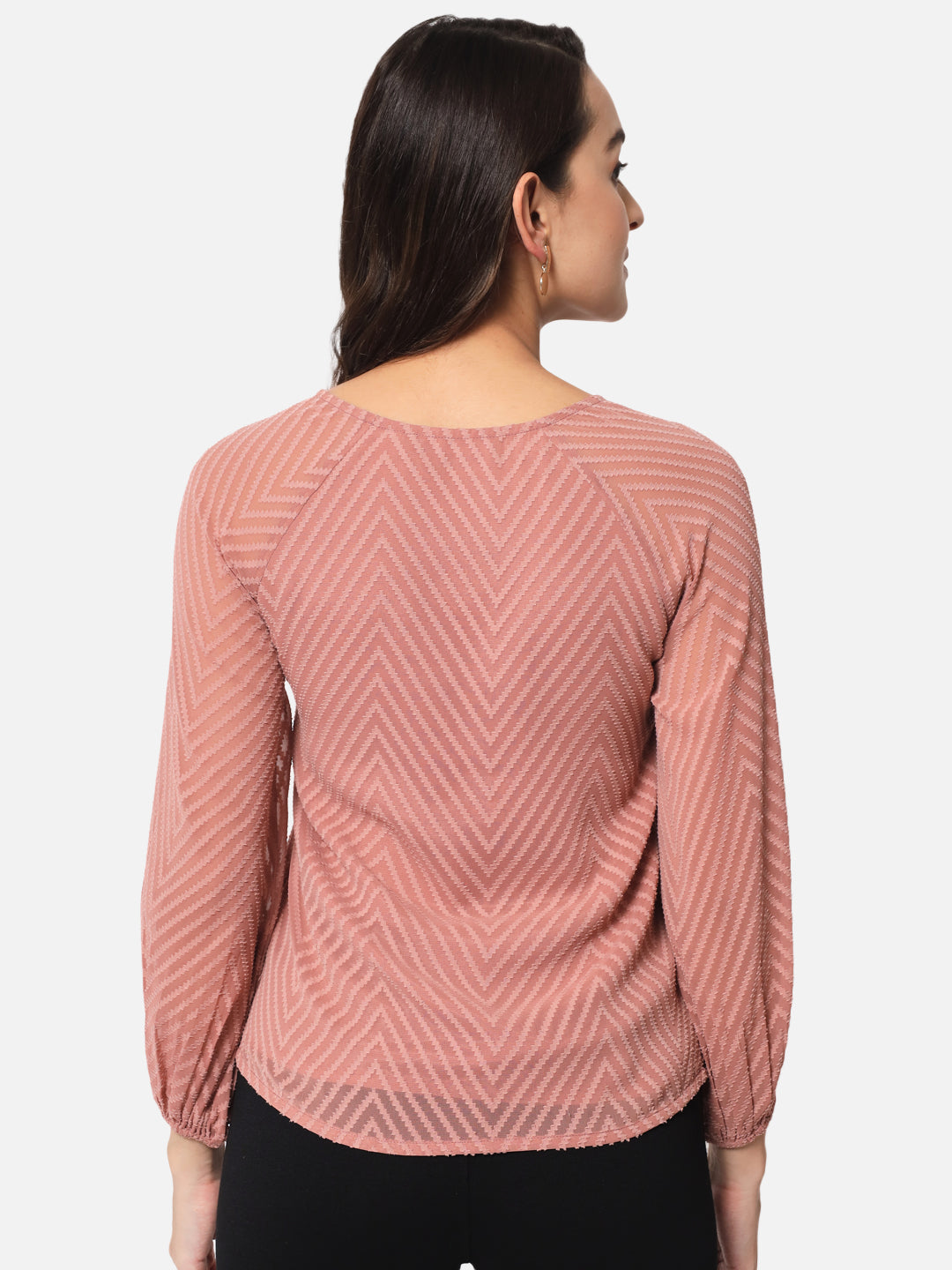 Brown Zig-Zag Round Neck Top for Women